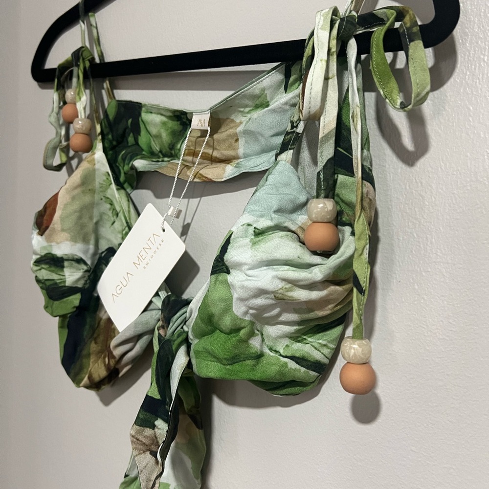 Agua Menta Beach & Swimwear | Green Floral Tie-Front Crop Top